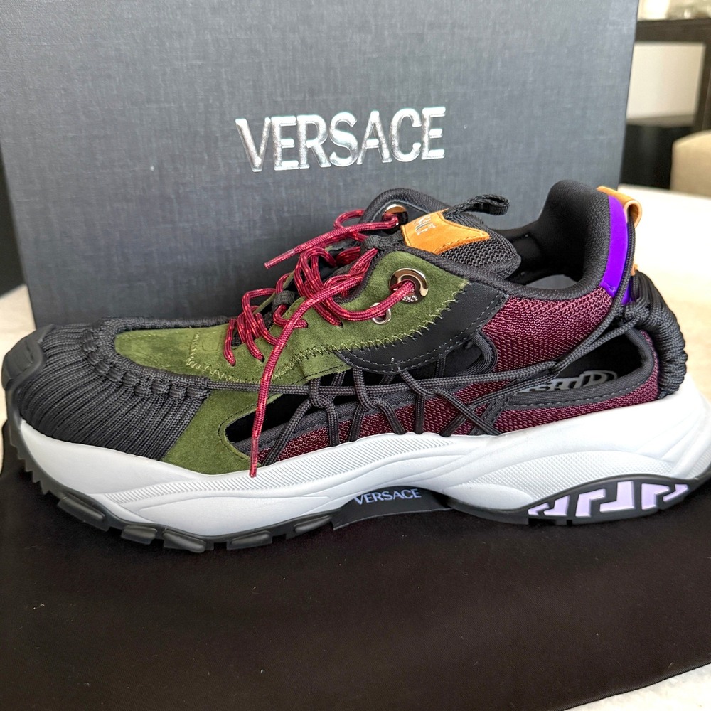 Versace Trigreca Sneakers Mens Green Burgundy Purple 1016711 EU 41 US 8